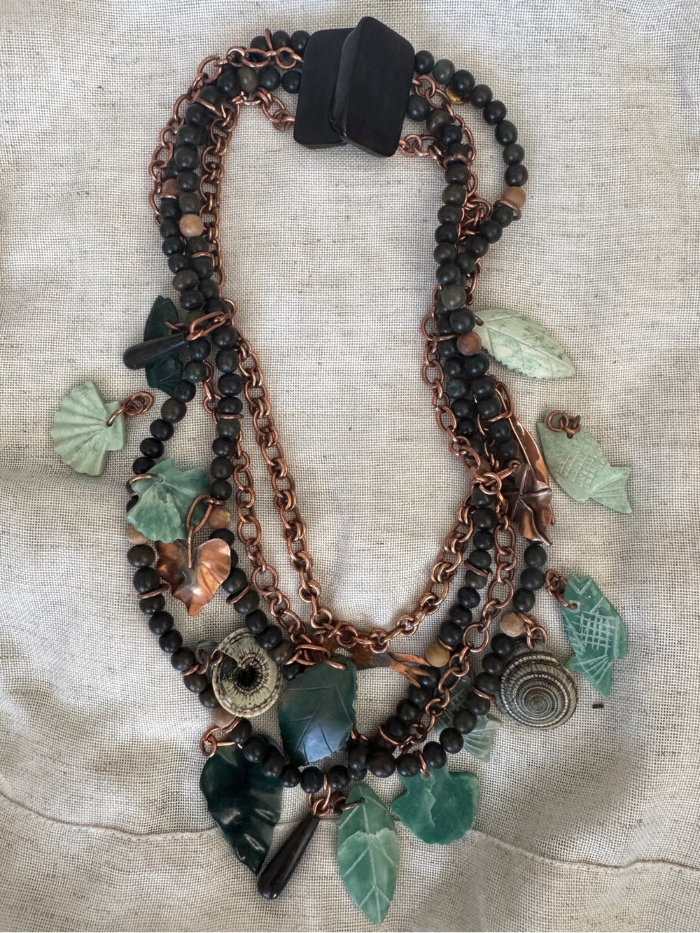 70s Vintage GERDA LYNGGAARD for MONIES Beaded Copper Multi-strand Necklace *Read